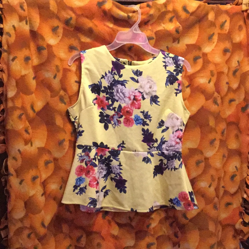 Yellow Floral Peplum Top
